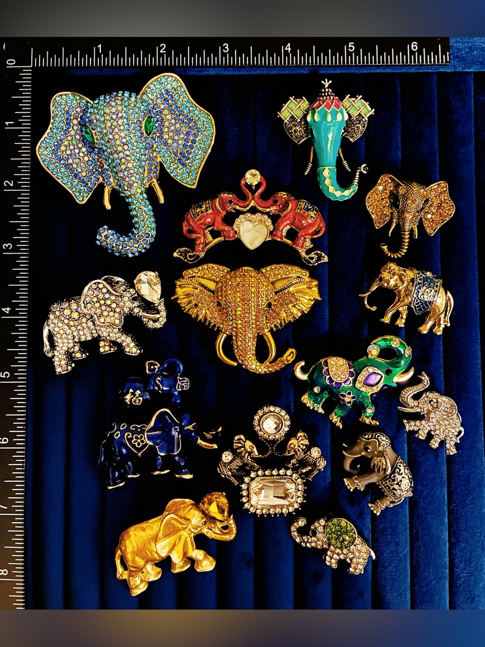 Lot 14 Elephant Brooch Pins Sparkling Rhinestone Colorful Enamel Animal Jewelry